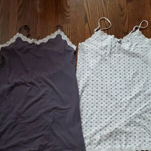 Elegant Lace Trim Chemise Set - Dark Gray and White